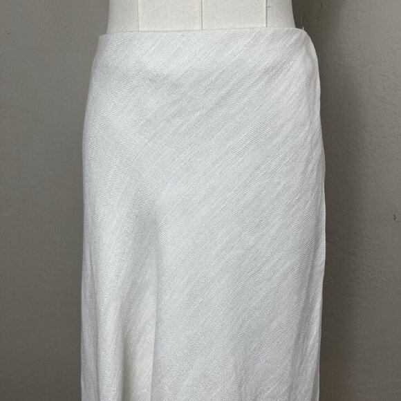 THEORY Midi Skirt White Woven Faux Wrap A Line Herring Linen Blend Size 8 - Picture 2 of 16